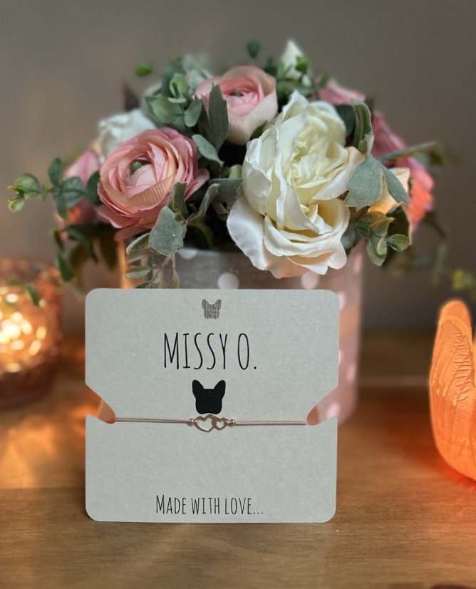 Šňůrkový náramek se spojenými srdíčky rose gold