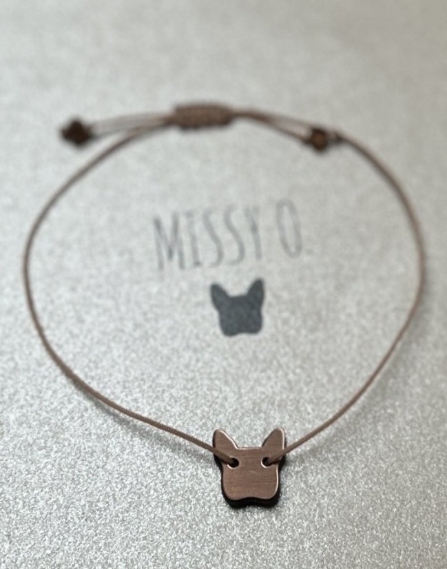 Šňůrkový náramek s buldočkem rose gold