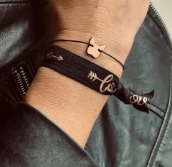Šňůrkový náramek s buldočkem rose gold