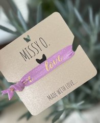 Mašličkový náramek v lila barvě s nápisem Love