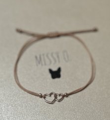 Šňůrkový náramek se spojenými srdíčky rose gold