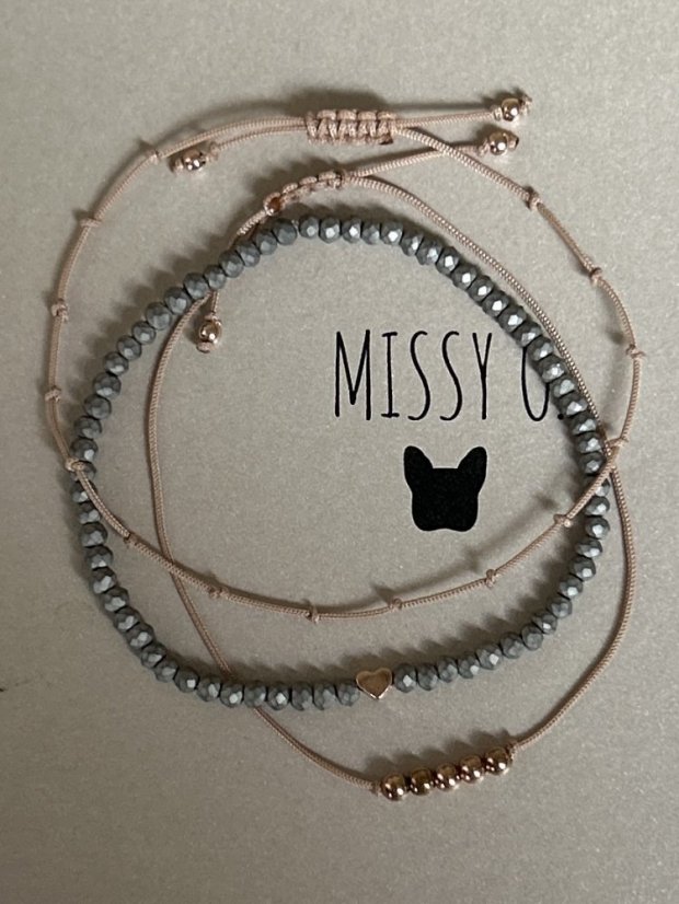 Šedá sklíčka s rose gold srdíčkem