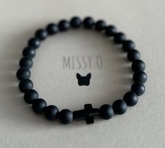 Matný onyx s křížkem Swarovski