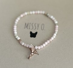 Růžový opál facetovaný s kolibříkem rose gold