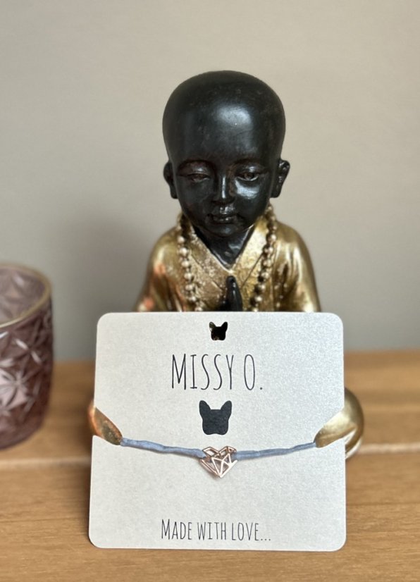 Hedvábná šedá šňůrka se srdcem rose gold