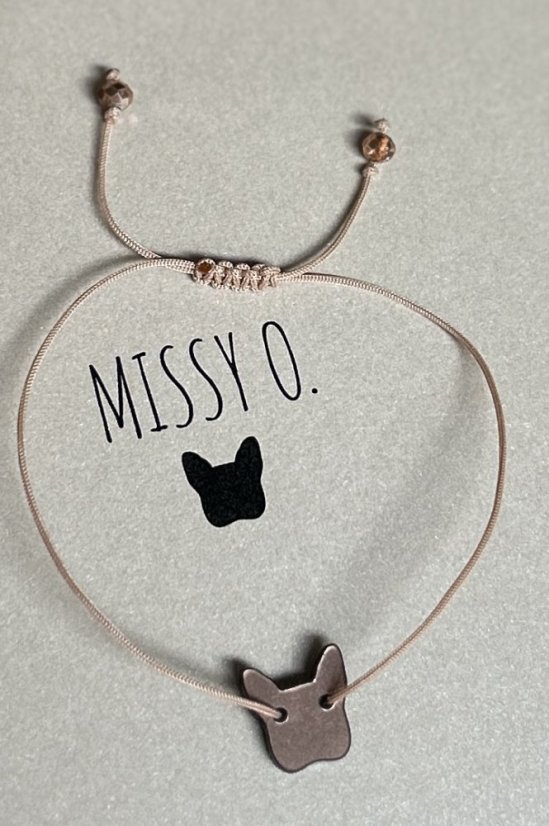 Šňůrkový náramek s buldočkem rose gold