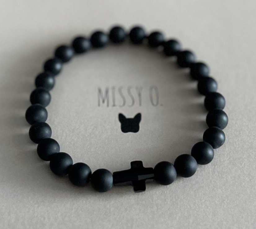 Matný onyx s křížkem Swarovski