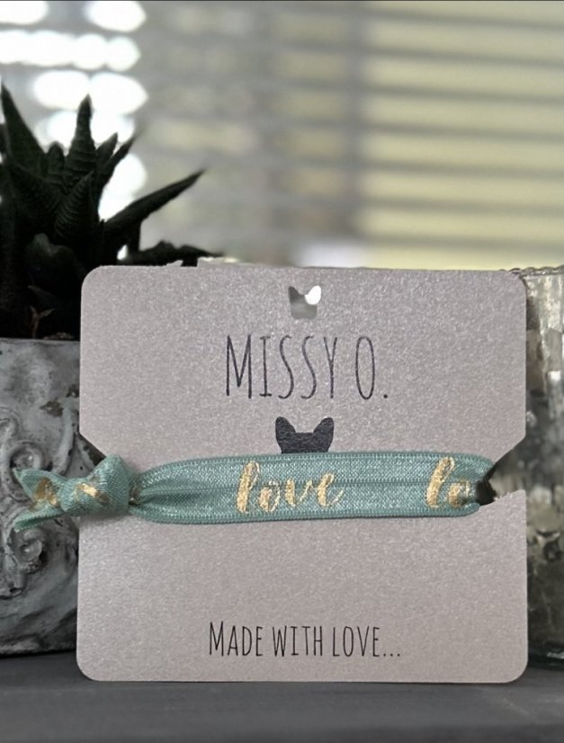 Tyrkysová mašlička se zlatým nápisem Love